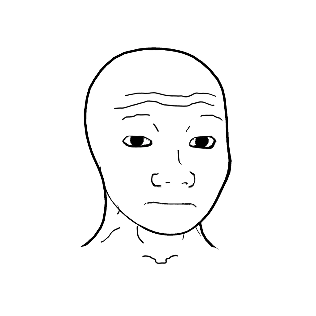 Wojak floating in a white environment